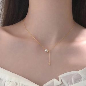 New 18K Gold Vermeil Sterling Silver 925 Pearl Bead Drop Necklace